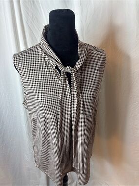 Adrianna Papell Black & White Houndstooth Tie-Neck Sleeveless Camisole